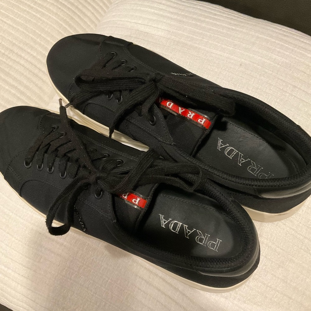 AUTH LUXURY PRADA SNEAKERS SHOES 4E3256 BLACK NYLON - Picture 5 of 16